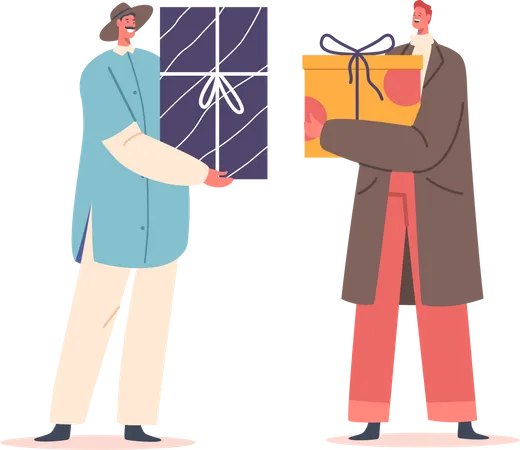 Hommes se donnant des cadeaux  Illustration