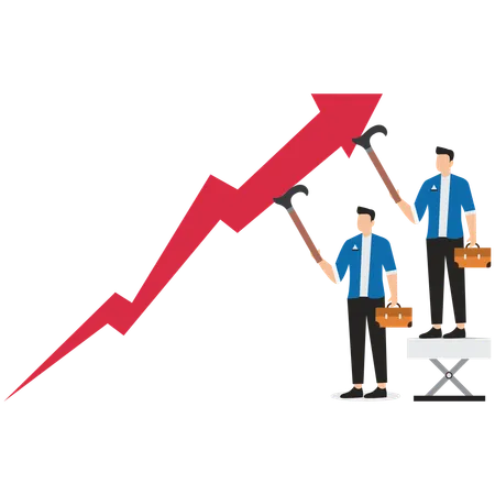 Des hommes tenant des bâtons pour sécuriser et soutenir la stabilité des flèches en croissance  Illustration