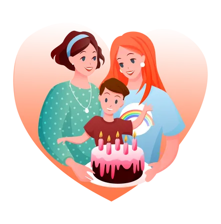 Homosexual Couple with adopted child  Illustration