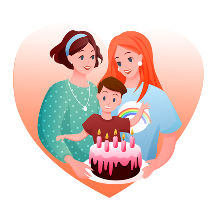 Homosexual Couple with adopted child  Illustration