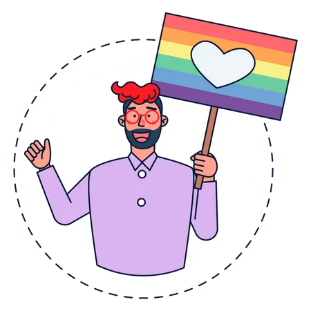 Homosexual Male holding heart banner  Illustration