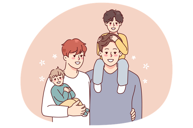 Homosexual men with adopted kids  Illustration
