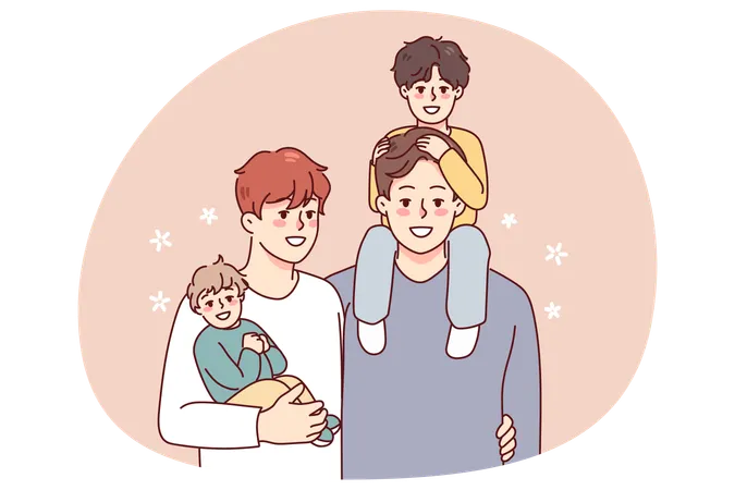 Homosexual men with adopted kids  Illustration