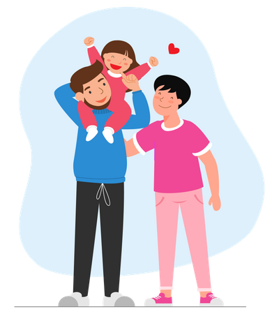 Homosexual parents playing with the kid Illustration