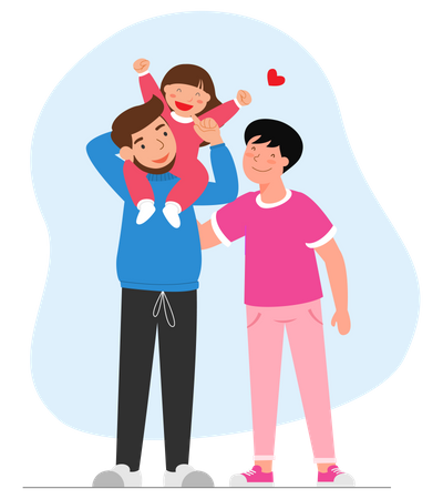 Homosexual parents playing with the kid  Illustration