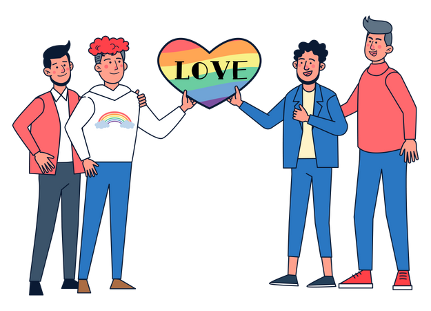 Homosexuales con cartel de amor  Ilustración