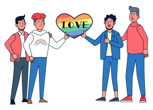 Homosexuales con cartel de amor  Ilustración