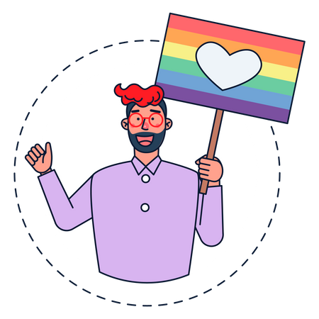 Homem homossexual segurando bandeira de coração  Ilustração
