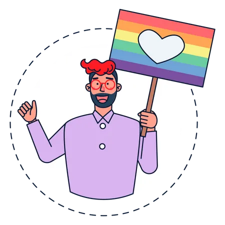 Homem homossexual segurando bandeira de coração  Ilustração