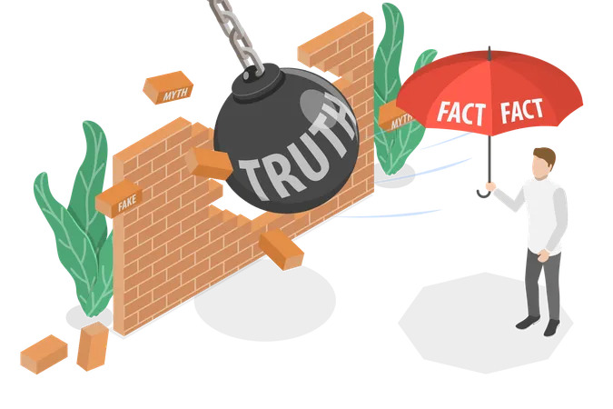 3 D Isometric Flat Vector Conceptual Illustration Of Fact Vs Truth Honest Evidence Against Invented Deception Illustration