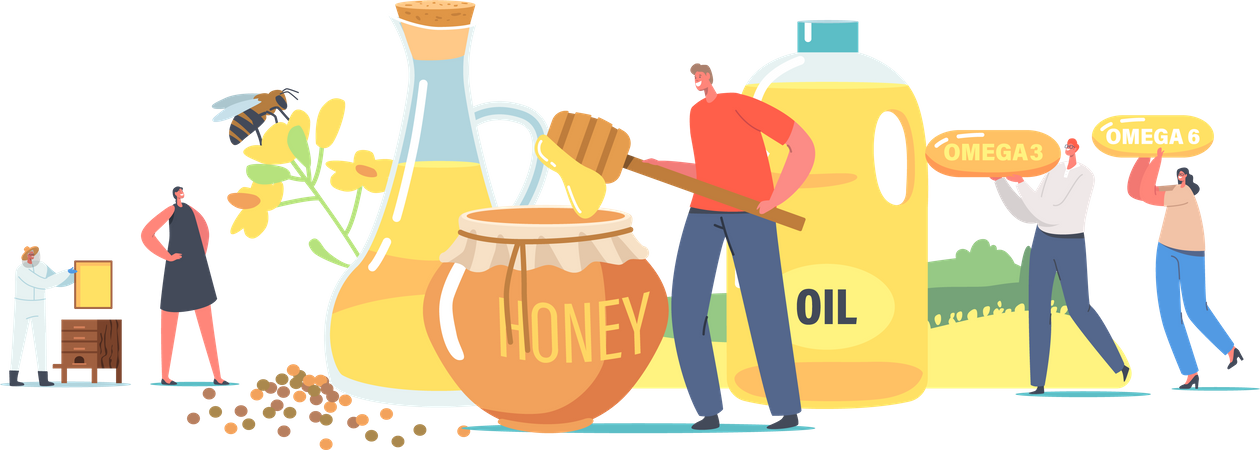 Honey harvester collecting fresh honey and into jar  Illustration