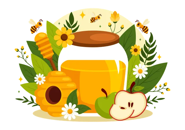 Honey Store Vector Illustration With A Natural Useful Product Jar Bee Or Honeycombs To Be Consumed In Flat Cartoon Background Design Illustration