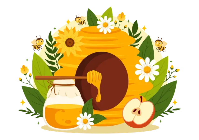 Honey Store Vector Illustration With A Natural Useful Product Jar Bee Or Honeycombs To Be Consumed In Flat Cartoon Background Design Illustration