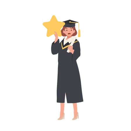 Honor Graduate Female in University Graduation Ceremony Holding Star  Illustration