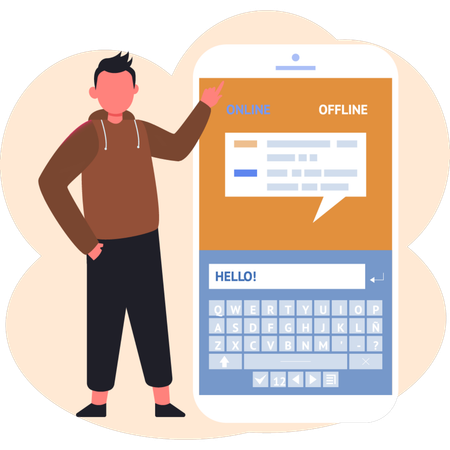 Hoodies boy pointing mobile message  Illustration