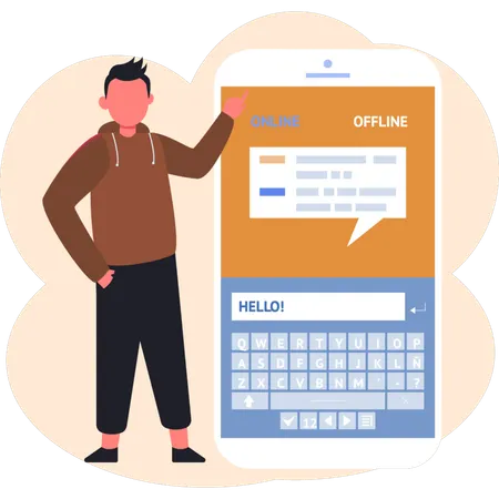 Hoodies boy pointing mobile message  Illustration