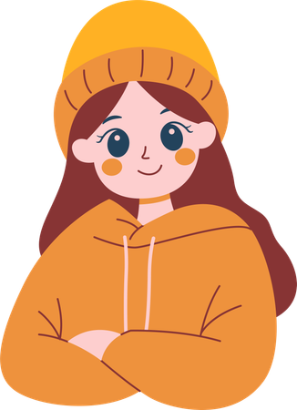 Hoodies Girl Wearing Hat and Warm Clothes  Illustration