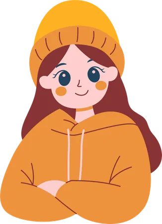 Hoodies Girl Wearing Hat and Warm Clothes  Illustration