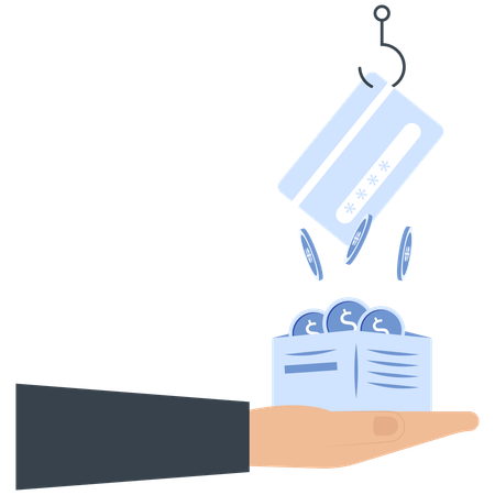 Hook Grabbing Card Coins Falling into Wallet Hand Holding  Illustration