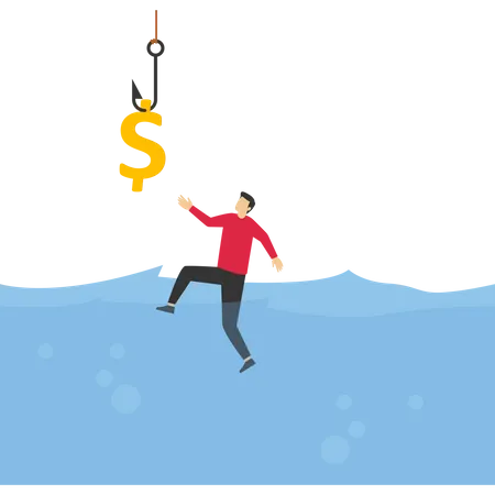 Hooks With Money As Bait Vector Illustration In Flat Style イラスト