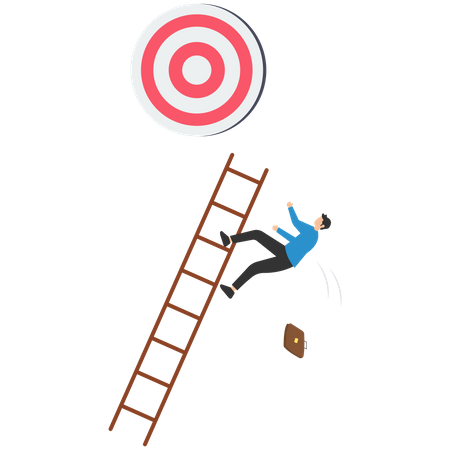 Hopelessness businessmen with too short a ladder cannot reach target  Illustration