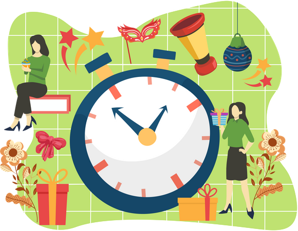 Hora de año nuevo en el reloj  Ilustración