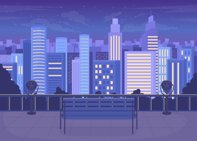 Horizonte de la ciudad en la noche  Ilustración