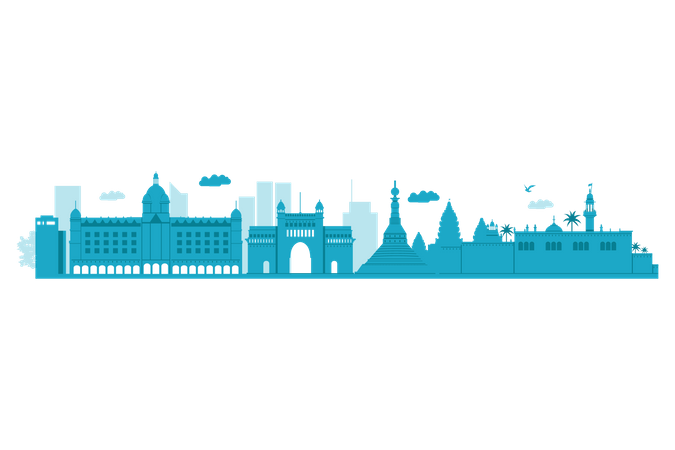 Horizonte de Mumbai en silueta azul  Ilustración