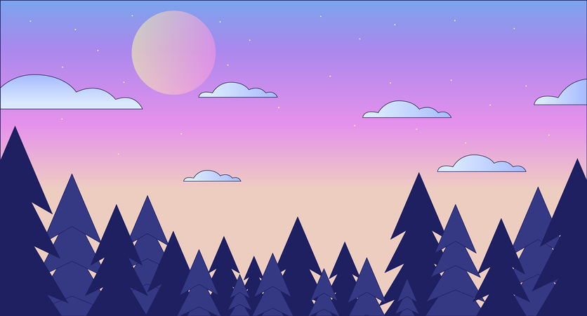 Fondo de pantalla de horizonte del bosque del atardecer lo fi chill  Ilustración