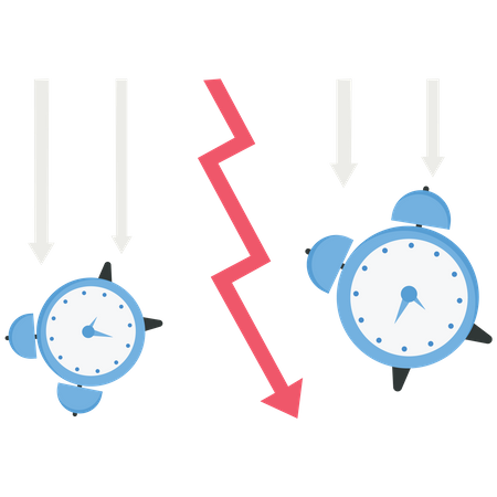 Horloge et flèche rouge descendant  Illustration