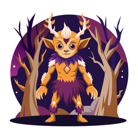 Horned Creature standing in forest  Illustration