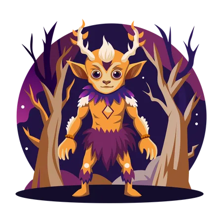 Horned Creature standing in forest  Illustration