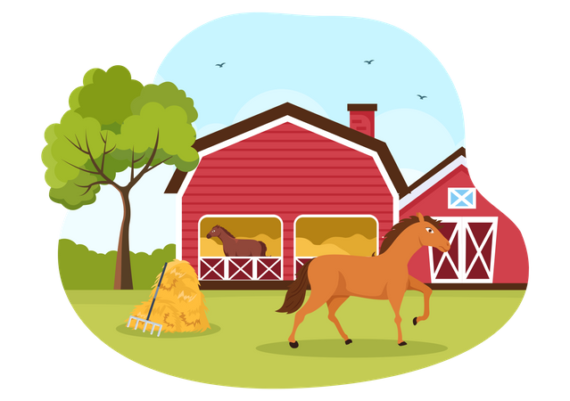 Horse Farm Illustration