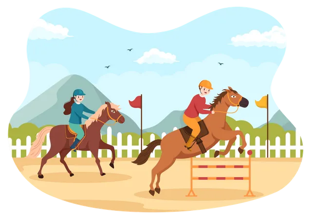 Horse Hurdle Races Illustration