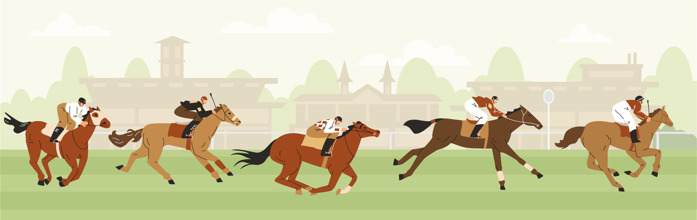 Horse racing on the hippodrome racetrack  Illustration