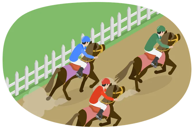 3 D Isometric Flat Vector Conceptual Illustration Of Hippodrome Competitions Horse Racing Scenery 일러스트레이션