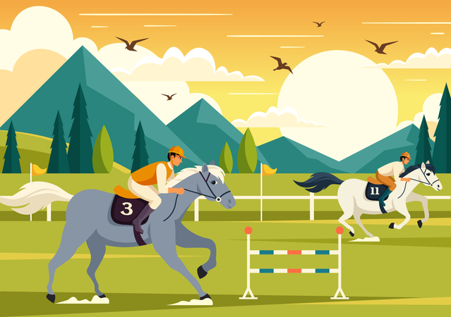 Horse riders in Horse Racing Competition  일러스트레이션