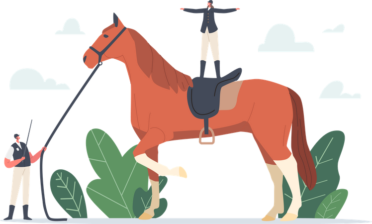 Horse training by trainer  Illustration