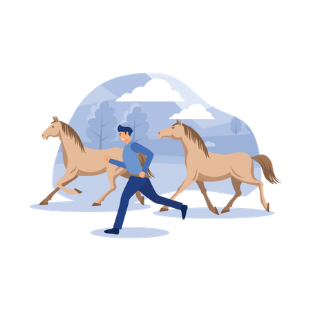 Horseman run with the horse Illustration