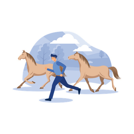 Horseman run with the horse  Illustration