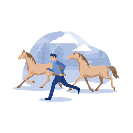 Horseman run with the horse  Illustration