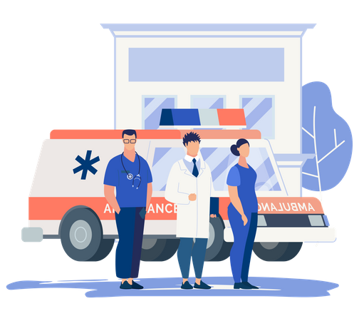 Hospital and medical assistants and ambulance  Illustration