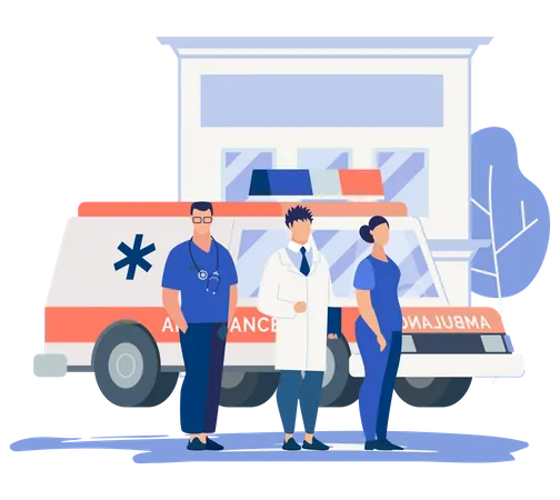 Hospital and medical assistants and ambulance  Illustration