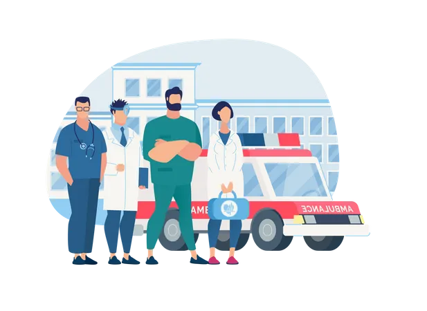Concept Of Emergency Support Of Hospital And Medical Assistants And Ambulance As A Life Saving Concept Illustration