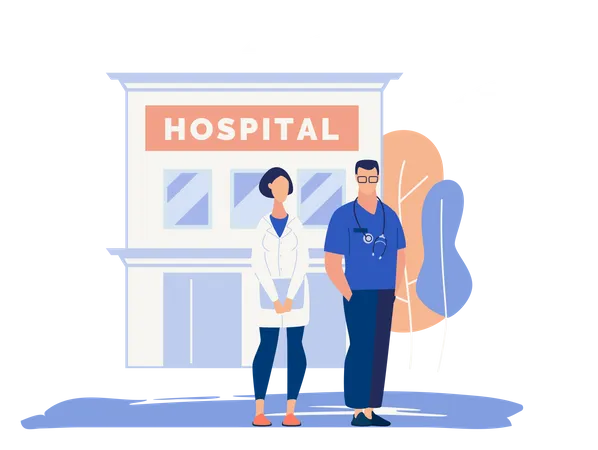 Hospital and medical assistants  Illustration