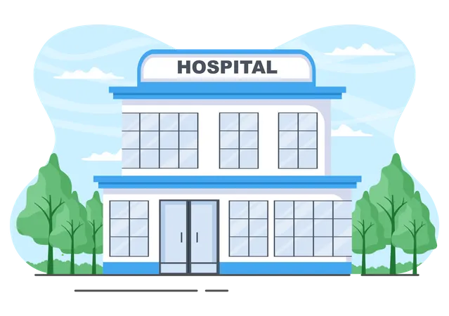 Hospital Building For Healthcare Background Vector Illustration With Ambulance Car Doctor Patient Nurses And Medical Clinic Exterior Illustration