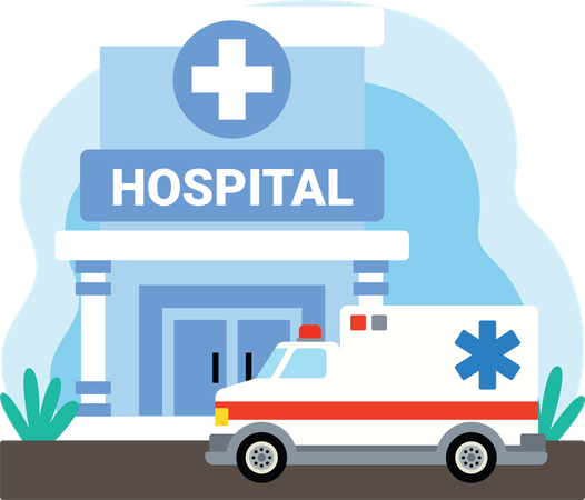 Hospital building with ambulance  Illustration