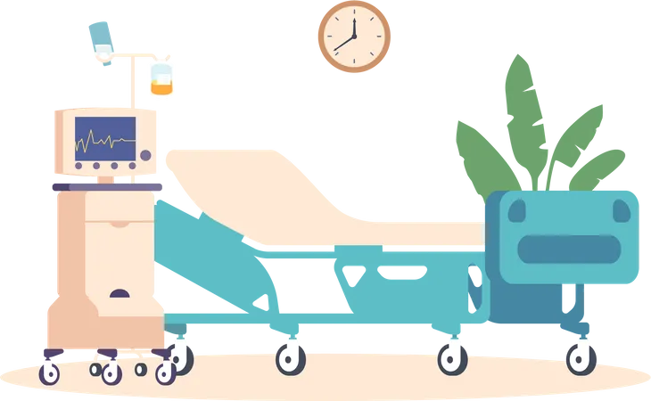 Modern Hospital Chamber Interior Equipped With A Comfortable Bed And An Advanced Life System Control Ensuring Patient Comfort And Efficient Medical Care Cartoon Vector Illustration Illustration