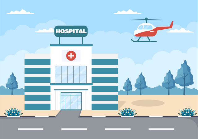 Hospital com ambulância aérea  Ilustração