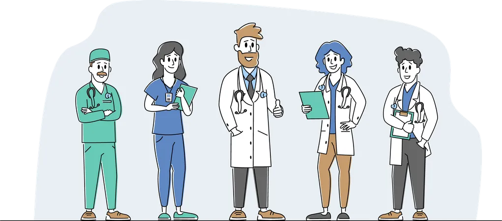 Hospital Doctor and Staff  Illustration